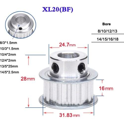 1Pcs XL20 Timing Belt Pulley Keyway Synchronous Wheel Width 16mm Bore 8-18mm