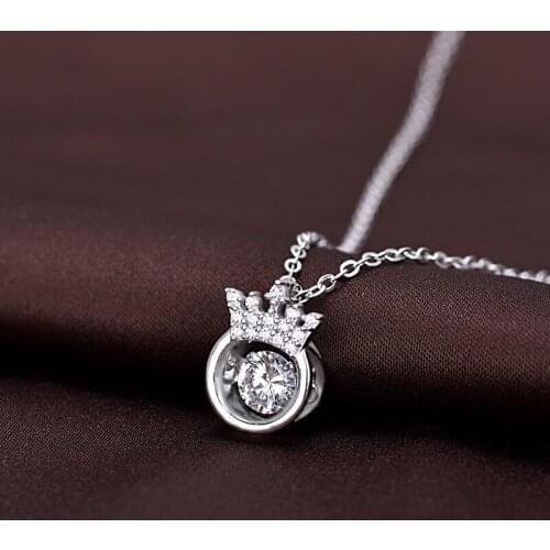 S925 Sterling silver Copper Inlaid Zircon Necklace Imitation Crystal Crown Pendant Lady Necklaces Charm Lady Jewelry Party Gift