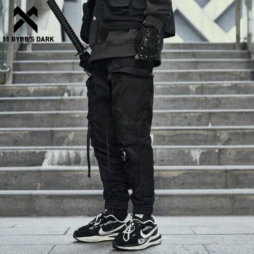 11 BYBBS DARK Techwear Ribbons Pants Man Loose Elastic Pleated Trousers Men Casual Pants Streetwear Joggers Cargo Pants Black