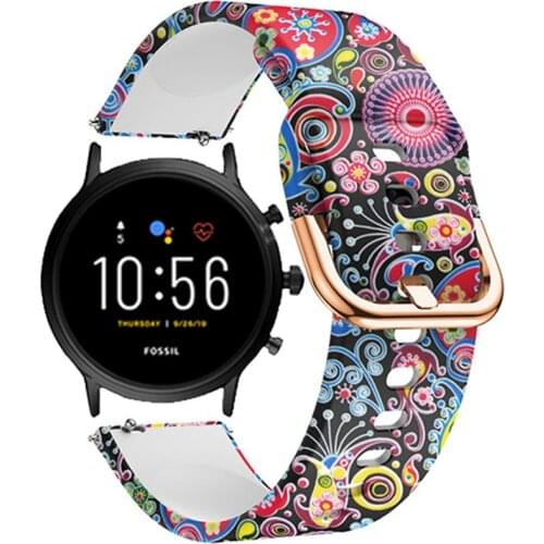Printing Silicone Strap For Fossil Gen 5 Carlyle/Julianna Smart Watch Band Quick Release Strap For Q Explorist HR Gen 4/3 Correa