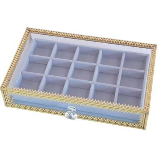 Glass Jewelry Organizer Box Storage Showcase Organizer for Earrings