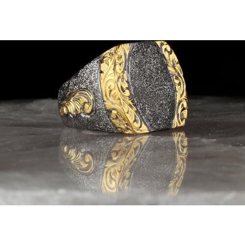 Blasting Technology Crafted With Pen İşçilikli Edging Plating Silver Ring