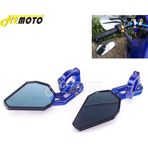 Universal CNC Aluminum Motorcycle Blue Adjustable Rear View Mirrors 7/8" Handle Bar End Mirrors Side Mirrors Accessories