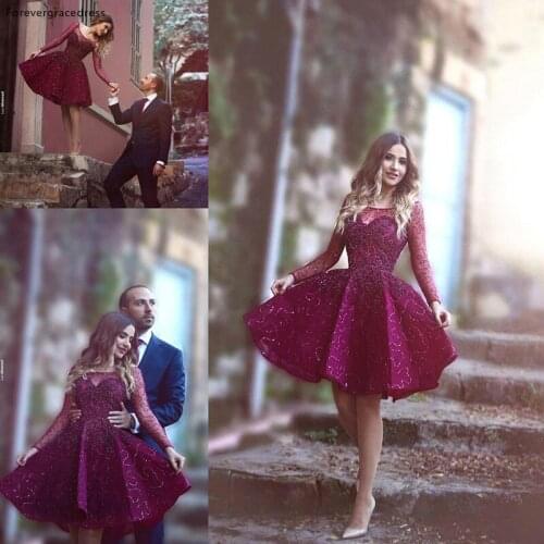 High Quality Long Sleeves Prom Dress Beaded Knee Length Special Occasion Dress Party Gown