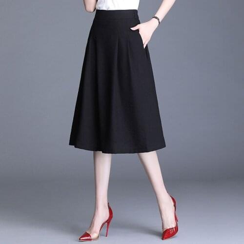 Black Midi Skirt Women 2021 Summer Fashion Clothing Breathable Cotton Linen Skirts High Waist Simple Elegant Ladies Office Wear