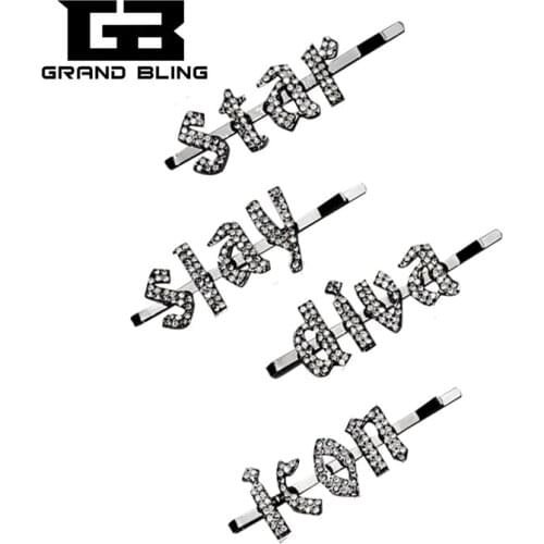 Specific Design Rhinestone Crystal Words Hair Clips Letter Hairpins Barrettes Hair Accessories