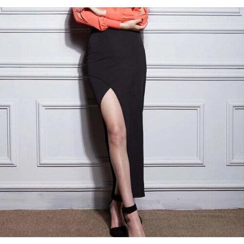 2015 Spring Summer Women PlusSize XXS-6XL high Slit Black Pencil Skirt Ladies High Waist Bodycon elegant Office Work long Skirts