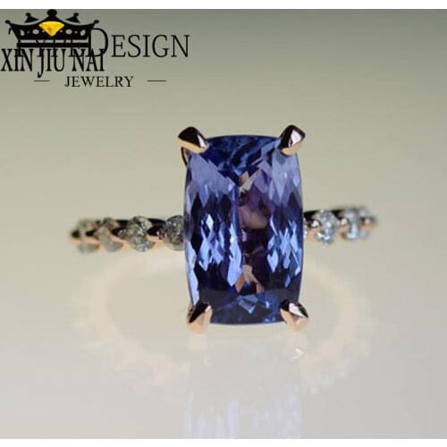 Exquisite Rose Gold sapphire Ring Blue CZ Jewelry Anniversary Promise Gift Engagement Wedding Band Rings for Women