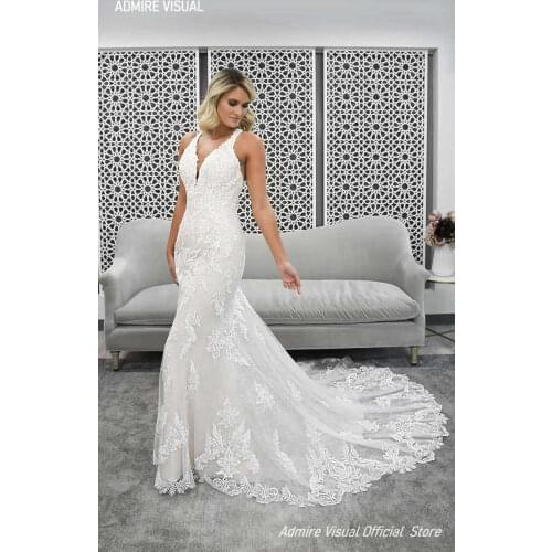 Newest Wedding Dress Mermaid Lace Deep V-Neck Sleeveless Court Train Plus Sizes Long Bride Gown 2021 Vestidos De Novia