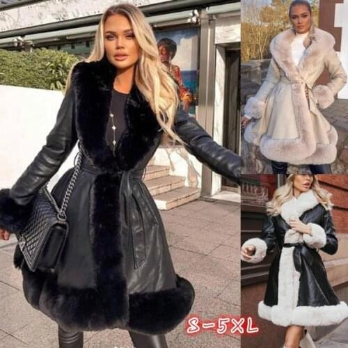 Coat Women Winter Fashion Faux Fur Lace Up Belted Long Coats Luxy Elegant Ladies Parka Warm Jacket Leather Jackets Plus Size