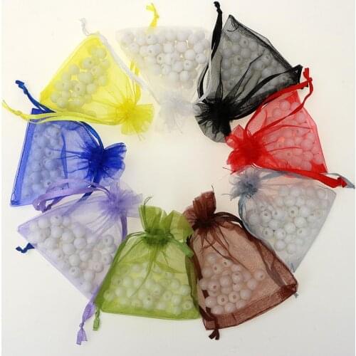 100pcs/lot 7x9cm Colorful Silk Organza Drawstring Bag Jewelry Gift Packaging Pouches Christmas Wedding Party Decoration Bags