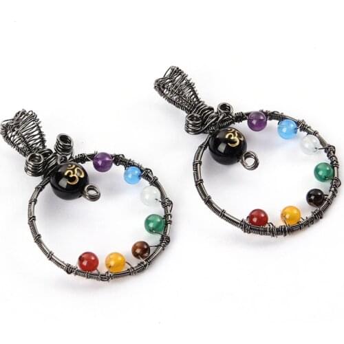 2020 Trend Creativity Hand-wound Copper Wire Wrap 7 Chakra Healing Carved Letter Pendants Necklace Natural Stones Reiki Jewelry