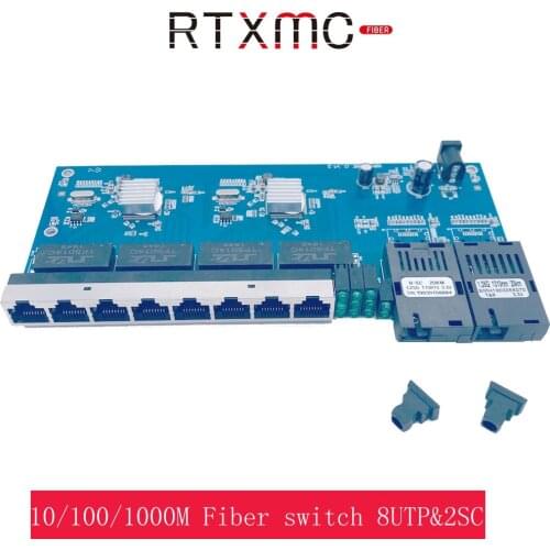 2G8E 8UTP&2SC Port 10/100/1000M Gigabit Ethernet Switch Ethernet Fiber Optical Media Converter Single Mode fiber PCBA With Power