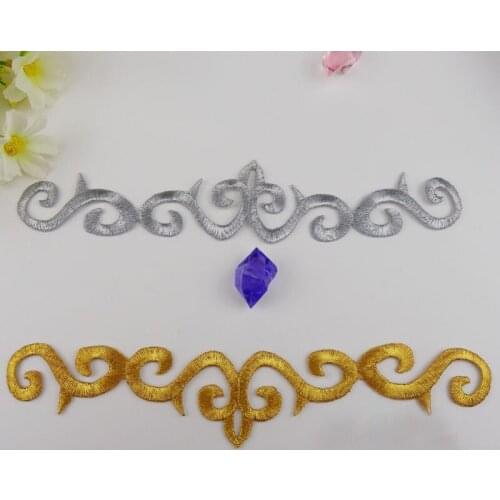 60 Pieces/Lot Iron on Embroidered Appliqued Flower Costume Patches Gold and Silver Trims 19*3.5cm Diy