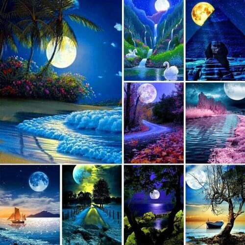 DIY Diamond Painting Moon scenery Full Square/Round Diamond Embroidery Landscape Rhinestone Art Picture Mosaic Home Decoration