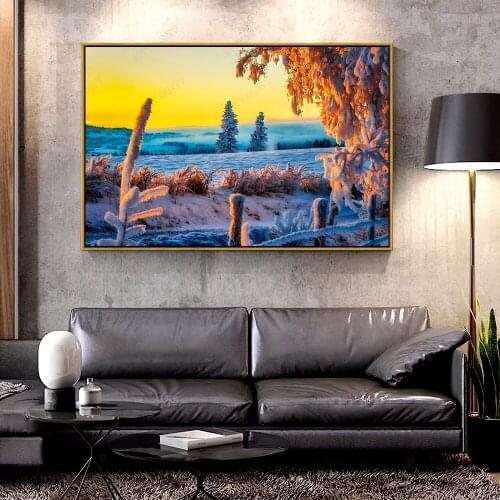 Artcozy Oil Canvas Painting Sky_Sunset_Landscape_Nice_nature_winter_ice_frost For Home Decoration Wall Art