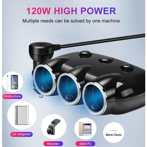 Car 3 Way Cigarette Lighter Socket Adapter Dual USB Ports For Universal Cell Phone Charger Vehicle Minibus Cigarette Lighter