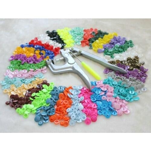 Free shipping T-5-007 1 hand press plier + 200sets 12.4mm plastic nylon 5colors snap fastener 4-part buttons