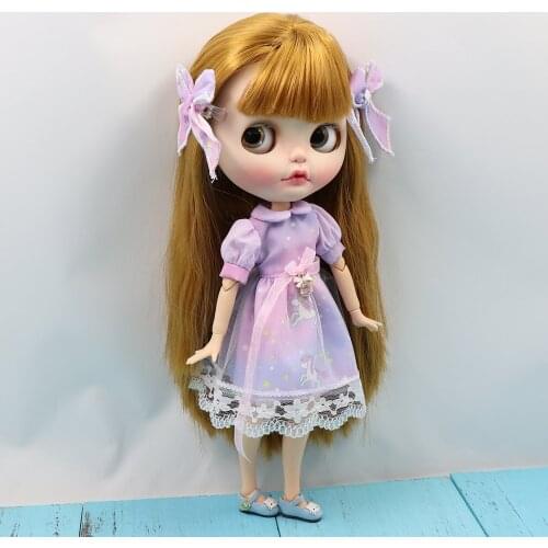 Blyth doll glittering dream purple dress with headwear for the joint body clothes free shipping
