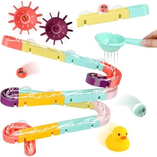 DIY Marble Race Run Plastic Building Blocks Maze Ball Track Suction Cup Orbits Bricks Kids Bath Toy Water Games Set for Children
