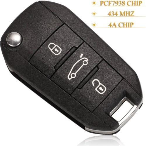 Kutery 5pcs 3 Buttons Smart Remote Car Key Fob 434Mhz 4A Pcf7938 Chip For Citroen C4 Cactus Hella With Hu83 /Va2 Blade Option