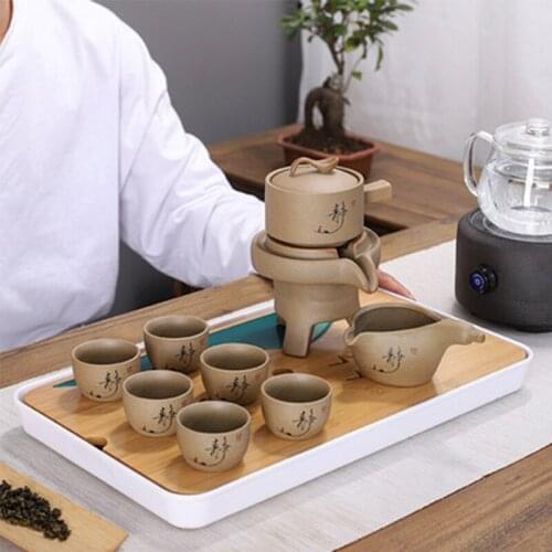 Stoneware Lazy Automatic Kungfu Tea Set Set for Household Use, Stone Milling Tea Maker, High-quality Anti-scalding Tea Set Set