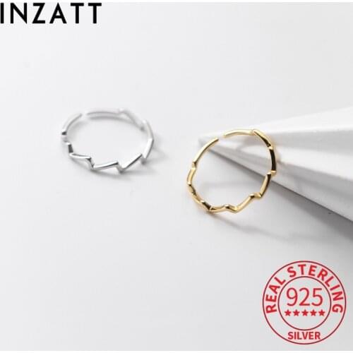 INZATT Real 925 Sterling Silver Minimalist Wave Resizable 14K Gold Ring For Fashion Women Party Punk Fine Jewelry Accessories