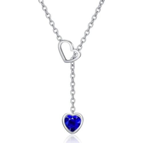 Fashion Double Heart Love Choker Necklaces For Women Stainless Steel Jewelry Heart of Ocean Blue Crystal Collar Necklace Gift
