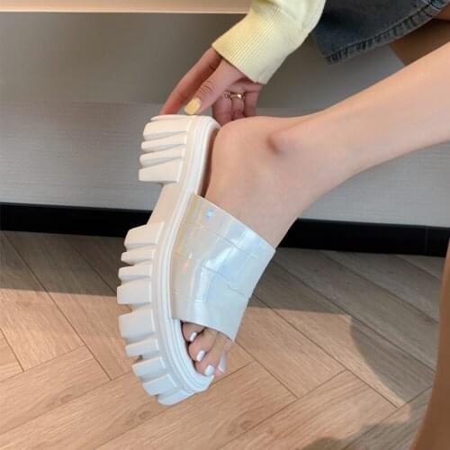 Summer Slippers Women Outdoor Slipper Fashion Thick-soled Platform Slides Open-toed Roman Beach Wedges Sandalias Mujer 2021