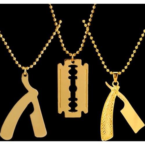 Hot Barber Shop Series Razor Blade Barber Shears Razor Razor Army Card Items Charm Necklace Pendant Men Women Jewelry Gift