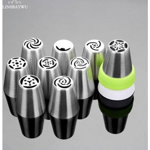 LINSBAYWU 10PCS Stainless Steel Russian Tulip Icing Piping Nozzle + Adaptor Converter Pastry Decorating Tips Cake Cupcake Decora