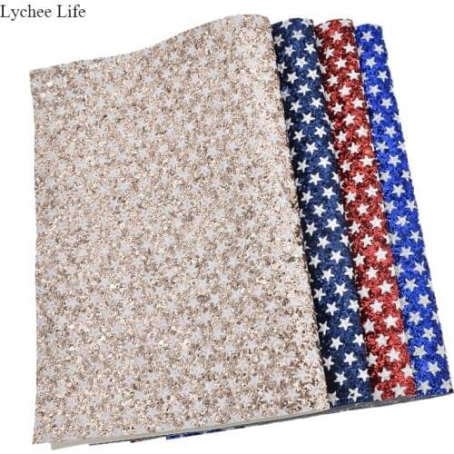 Lychee Life 4 Colors A4 Artificial PU Leather Fabric White Pentagram Handmake Clothes Fabrics For Sewing Accessories
