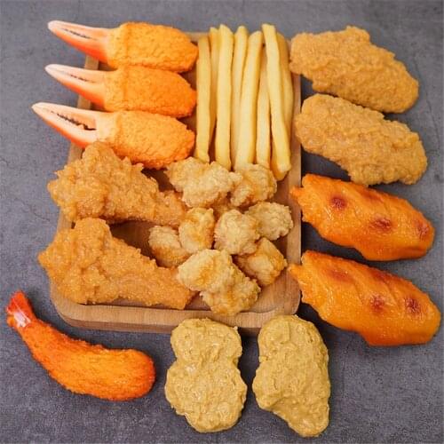 Store shop decor Fried Roast Chicken Wings Drumsticks French Fries Egg Tart Hamburger shrimp model fake simulation food props
