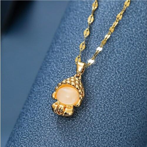 316L Stainless Steel Fashion High-end Jewelry Opal Cute Buddhist Buddha Choker Charms Chain Necklaces Pendants For Women N-436