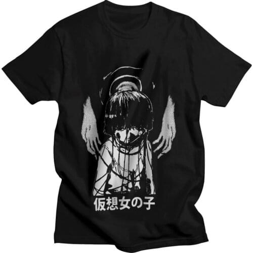 Mens Manga Serial Experiments Lain T-Shirt Psychological Fiction Animation Iwakura Tshirt Short Sleeve T Shirt 100% Cotton Tee
