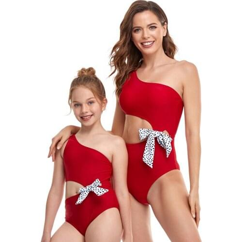 Slanted Shoulders And Waist Sexy Family Matching Outfits Bikini Vacation Beachwear Mother Daughter 2pcs Suits Beach Clothing Set