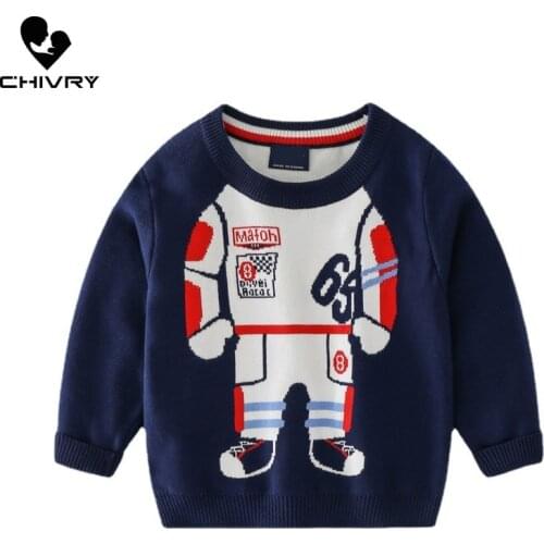 New 2021 Kids Children Pullover Sweater Autumn Winter Boys Cartoon Astronaut Jacquard O-neck Knitted Jumper Sweaters Clothing