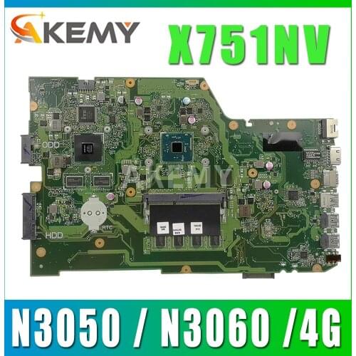 Akemy X751NV original mainboard for ASUS X751N Laptop motherboard X751NV mainboard with 4GB-RAM N3050 / N3060