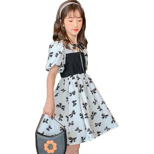 Girl Dress Floral Pattern Kids Party Dresses For Girls Big Bow Children Dresses Summer Childrens Clothing 6 8 10 12 14