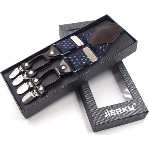 JIERKU Suspenders Mans Braces 6 Clips Suspensorio Fashion Tirantes Trousers Strap Father/Husbands Gift 20 colors 3.5*120cm