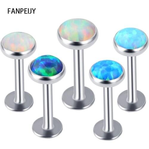Fanpeijy 16G Internally Thread Opal Stone Stainless Top Labret Monroe Tragus Bar Helix Earring Lip Piercing Studs Cartilage 1pcs