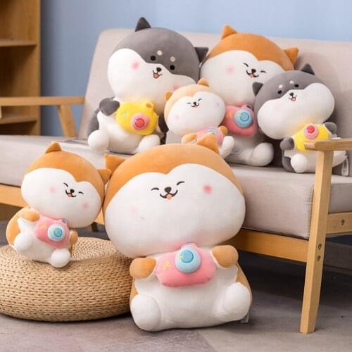 Cute Fat Shiba Inu Dog With Camera Plush Toy Stuffed Soft Kawaii Animal Cartoon Pillow Lovely Gift For Kids Baby Good Quality