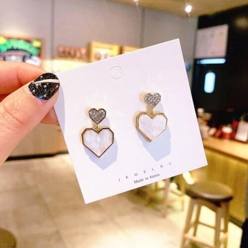 Cute Korean Earrings Heart Bling Zircon Stone Rose Gold Stud Earrings for Women Fashion Jewelry 2021 New Gift