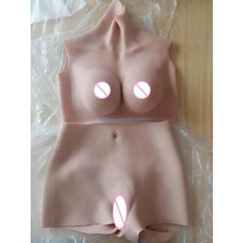 Crossdresser Shemale Drag Queen Transgender D CUP Silk Cotton Filler Fake Artificial Boobs Breast Forms and Vagina Panties