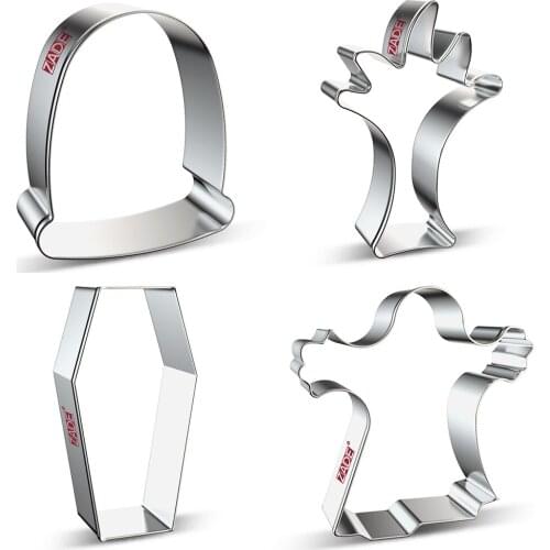 ZADE Halloween Cookie Cutter Witch,Ghost,Coffin Biscuit Fondant Sandwiches Cutters - Stainless Steel