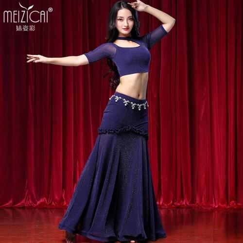 Lady Belly Dancing Dress Female Belly Dance Costumes Top Skirt Practice Dress Female Adult Sexy Silver Dress Costume Suit D-0720