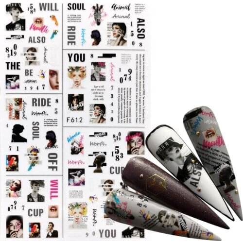 YWK 1 PC 3D Nail Slider Black Russia Letter Sticker Decals Flower Design Adhesive Manicure Tips Nail Art Decorations