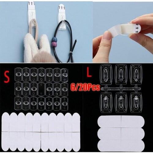 20/6PCS Wall Transparent Removable Hook Strong Seemless Cable Clamp Adhesive Hook Rack Bathroom Kitchen Towel Key Hanger