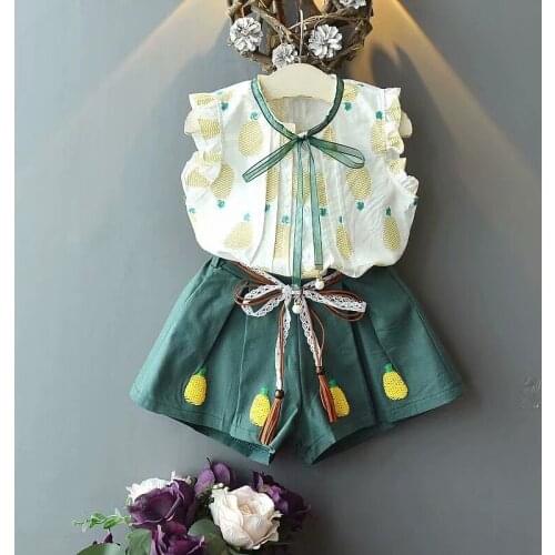 2021 Baby GirlsPink Printed Clothes 2 Piece Sets Summer Fashion Sleeveless Top Shorts Kids Outfit Suit Costume 1-6Years