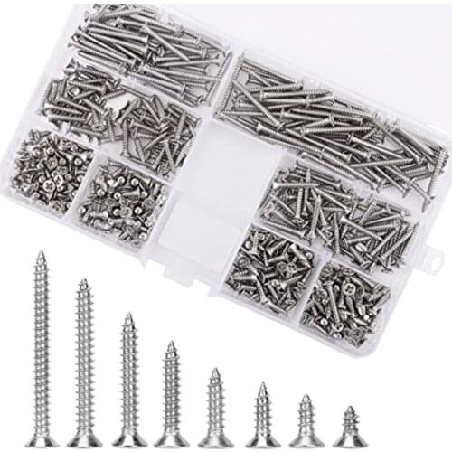 400Pcs 8 Different Sizes 304 Cross Flat Head Self Tapping Screw Assortment Kit Wood Thread Nail Screw Sets DIY Countersunk